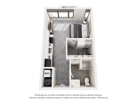 Floor plan for studio, 1 bath, 457 sqft